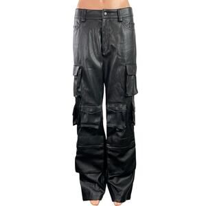 Luxe To Kill Black Faux leather High Rise Straight Leg Cargo Trouser Pants Sz 2